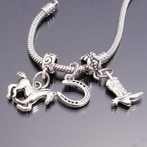 LHorse ucky Horseshoe & Boot Charms for Bracelet Bangle Necklace Fit Pandora